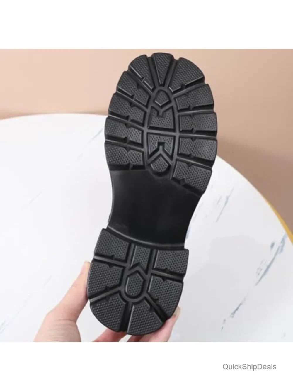 Women's Chunky Platform Mary Jane Pumps Leather Round Toe Block Heel
